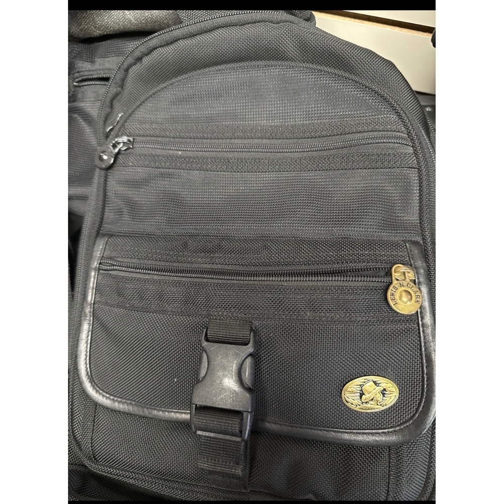 Lewis N Clark Black Ballistic Nylon Sling Backpack Crossbody Travel Bag Brass‎